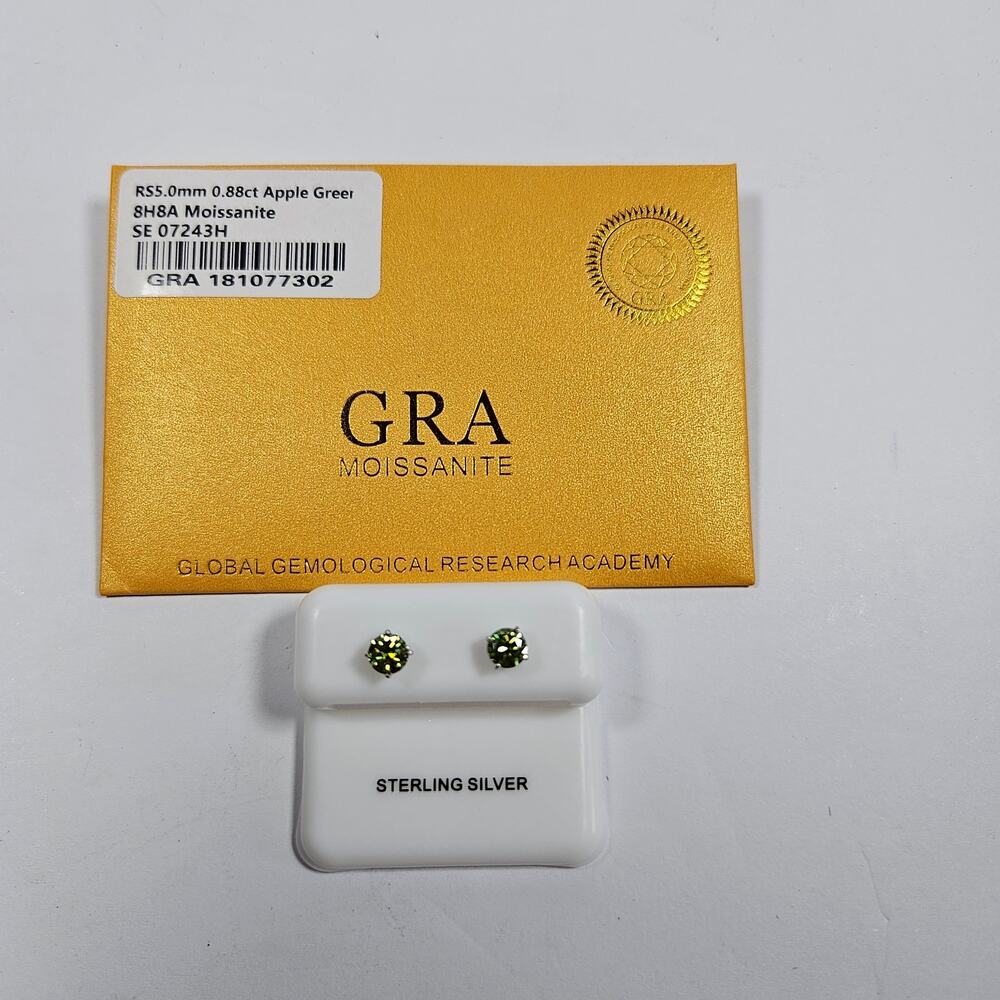 Apple Green Moissanite Stud Earrings Sterling Silver GRA Certified